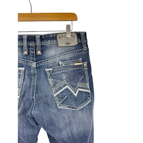 Salvage Mayhem Bootcut Dark Wash Thick Stitch Stretch Denim Jeans Men’s 31 Long - Picture 7 of 13